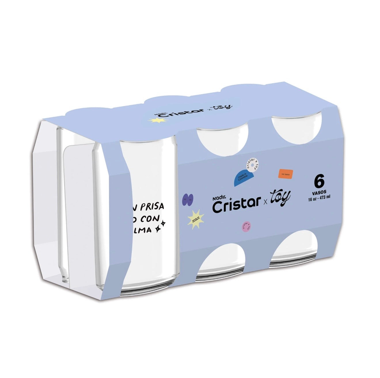 Set 6 vasos altos Toys | Línea Cristal Toys | Cristar Nadir 473 cc